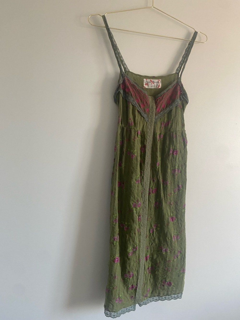 Free People | Floral Cotton Slip Dress | Lace Trim | Size 8 - Picture 5 of 10